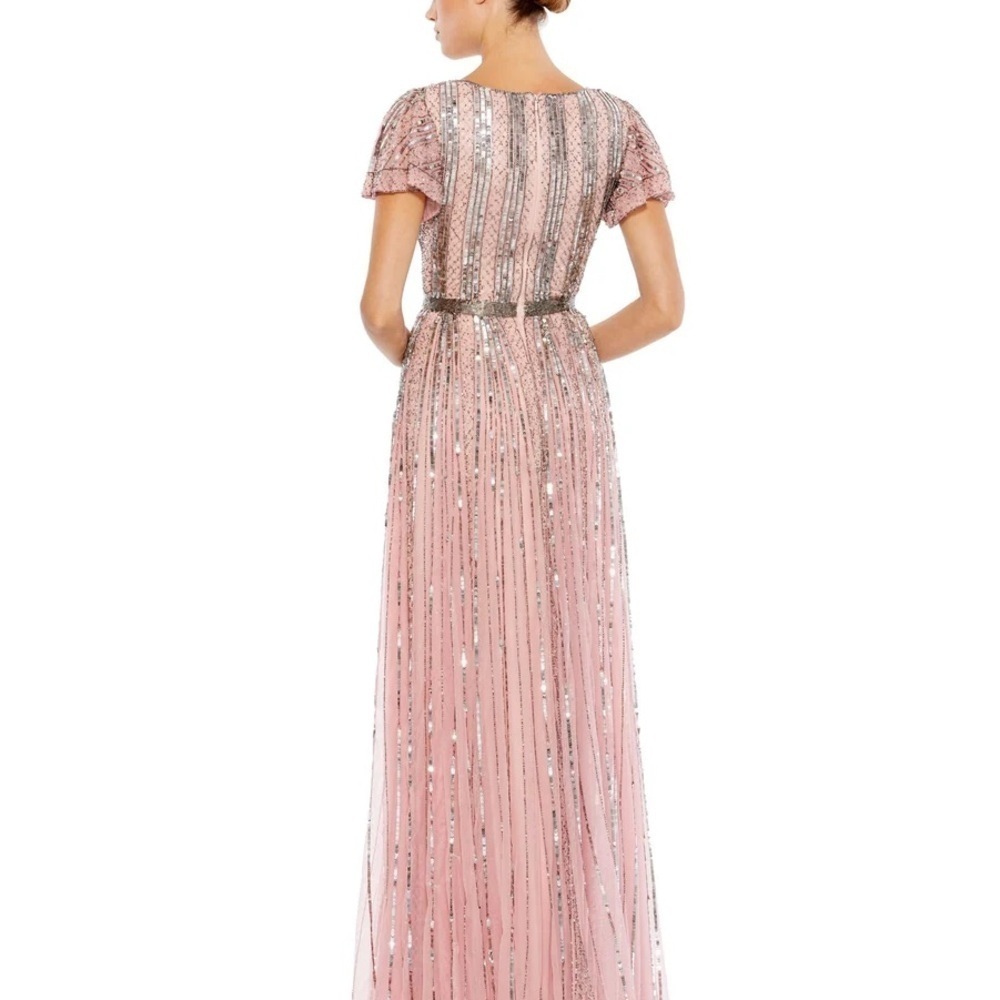 Mac Duggal 5444 or 70108 NWOT Striped SEQUIN V-NECK GOWN - Picture 2 of 5